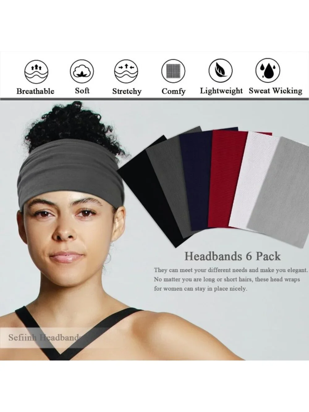 Women's Solid 2 Stretch 6 Pack Wide Headband Turban Yoga Hairband Accessories